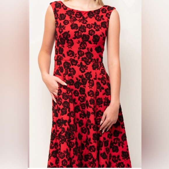 Betsey Johnson Knit High Neck Red and Black Swing Dress w/Pockets Size 4 - Picture 1 of 12